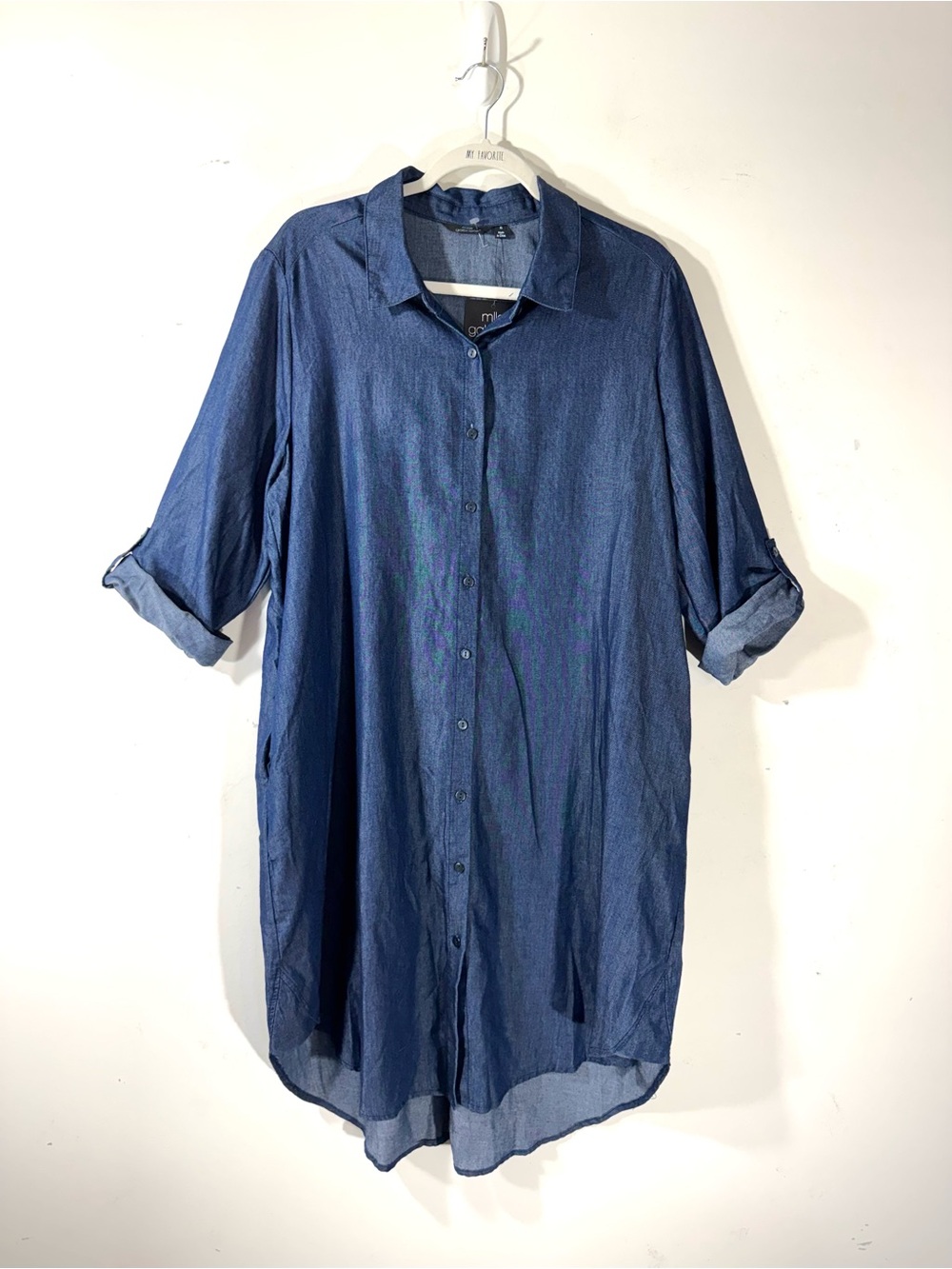 Mlle Gabrielle Chambray Shirt Dress Sz XL NWT dark Wash Lyocell